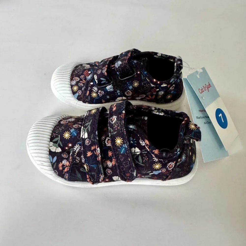 Cat & Jack Parker Sneakers | Floral, Double Velcro | Navy | Toddler 7 | NWT - Picture 2 of 5